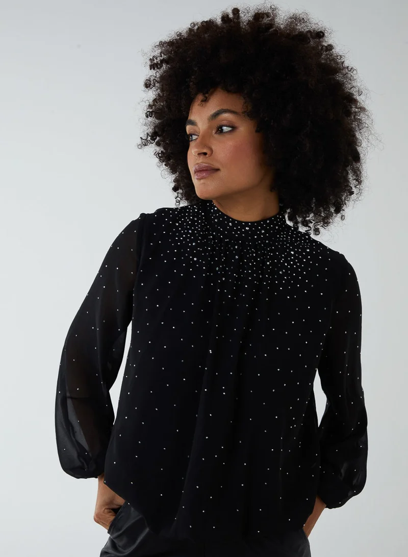 Blue Vanilla Ombre Diamante Puffball Top