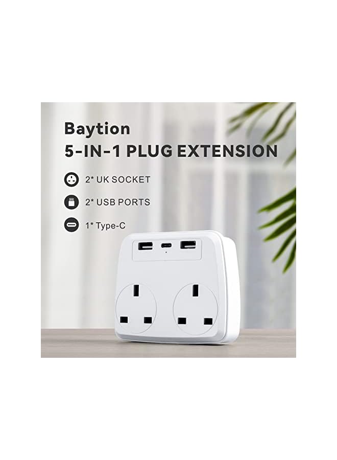 promass Multi Plug Extension Power Adapter with 2 USB,Double Extender Wall Charger Socket 2 Way Dual Multiple Electrical Outlet Adaptor, Charging Station for Home, Office - Image 4