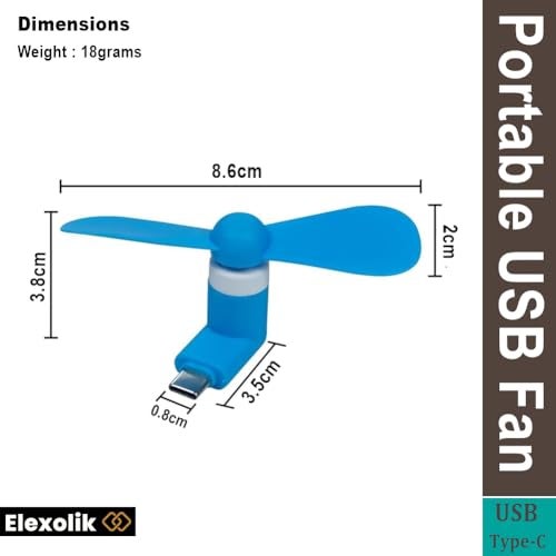 Elexolik Mini Portable Type-C USB fan Plug-in with Mobile Any Android Smartphone and Typ-C Output Port for Kids, Adults, Indoor & Outdoor Use (1Pc, Color May Vary) - Image 3
