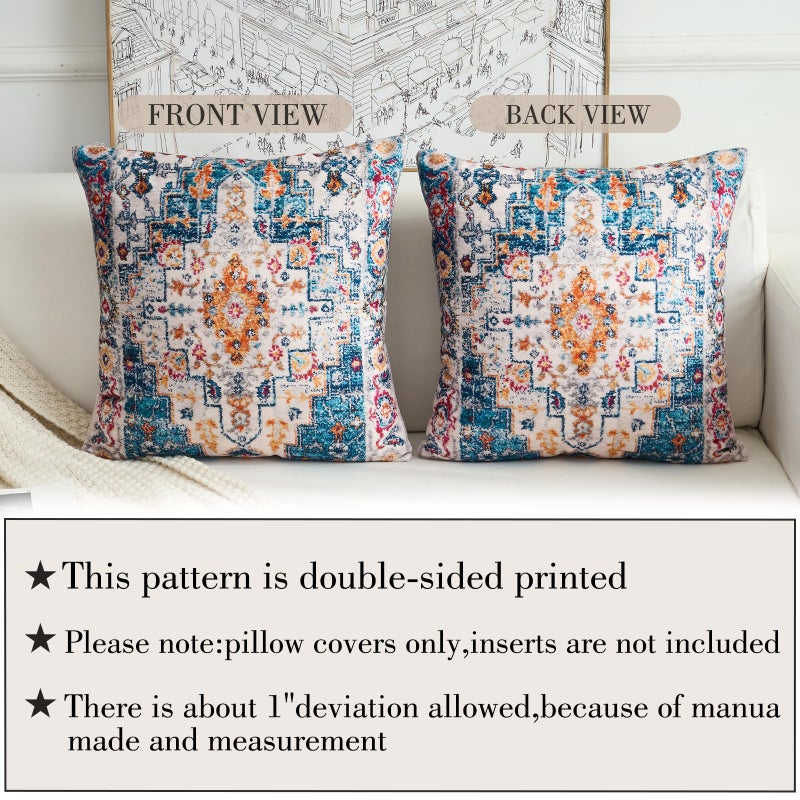 BUAEL Boho Throw Pillow Covers 18x18 inch Set of 2,Boho Vintage Carpet Pattern Antique Ethnic Decor Double Sided Pattern Cushion Cover Soft Pillow Case Living Sofa Room Bed Square Pillow Cover - Image 3