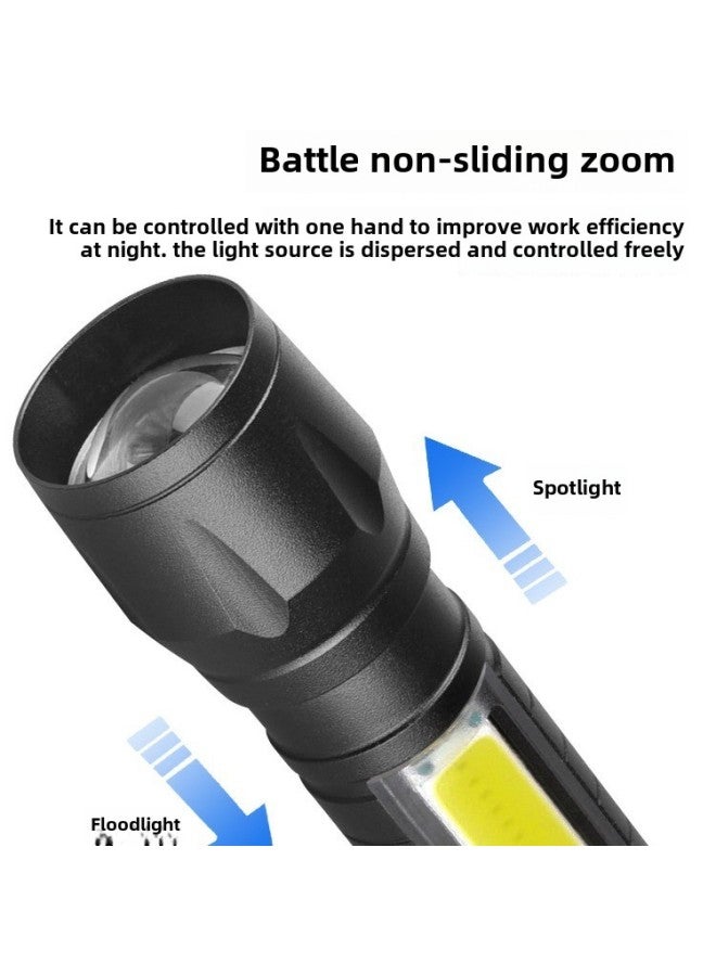 Aluminum Alloy LED Strong Light No.5 3rd Gear Telescopic Flashlight SK68 Flashlight Zoom Mini Flashlight-Product Specifications:Cob Black Single Flashlight Bubble Bag + Usb Cable  - Image 5