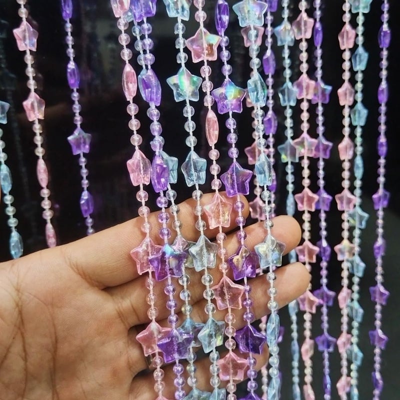 ave split Beaded Curtain Doorways Star Acrylic Hanging Door Beads String Curtains Tassel Room Divider Screen Decor for Doorway Window Living Room Wedding 049Star (Colourful Star) - Image 2
