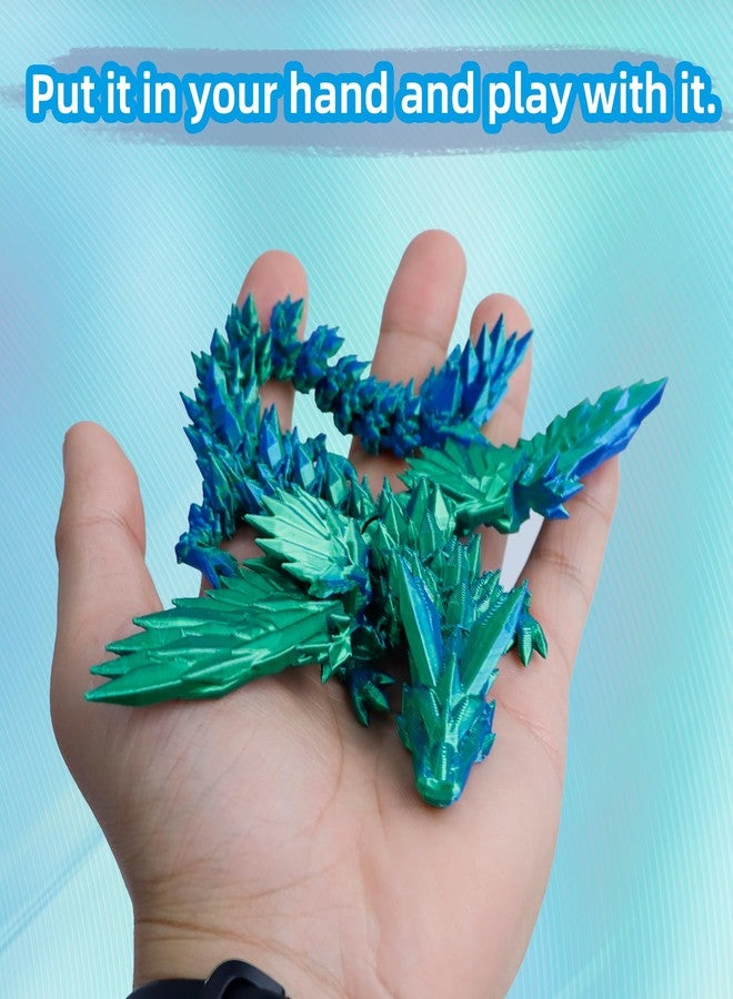 Flavery 3D Printed Flying Dragon in Egg - Dino Easter Egg with 9" Winged Dragon Inside, Colorful Fidget Toy, Birthday Gift, Flexible Desk Pet Figure (Green Blue) - Image 3