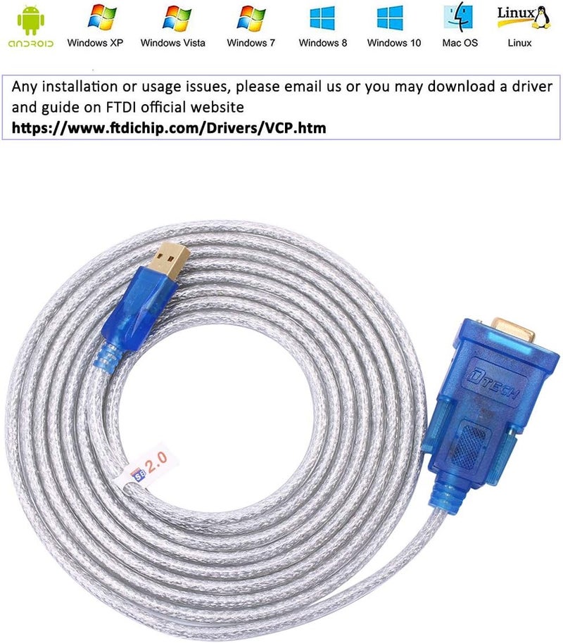دي تك محول من USB إلى تسلسلي بطول 10 أقدام، كابل USB إلى RS232 DB9 أنثى منفذ COM مع شريحة FTDI يدعم Windows 11 و10 و8 و7 وMac وLinux - Image 4