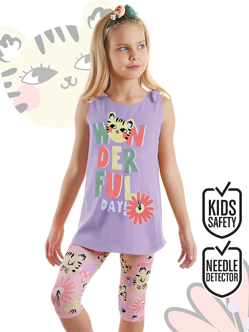 دينوكيدس طقم رائع من تيشيرت وبنطلون ضيق للبنات بتصميم قطة