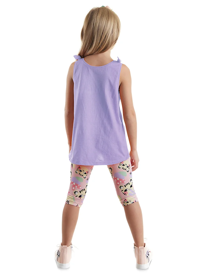 دينوكيدس طقم رائع من تيشيرت وبنطلون ضيق للبنات بتصميم قطة