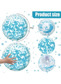 Civaner 10 Pieces Inflatable Beach Balls Glitter Christmas Swimming Pool Balls Christmas Outdoor Decor Ball Ornaments Floatable Confetti Ball For Beach Party Xmas Party Favor, 16 Inch(Teal Blue)  - Image 3