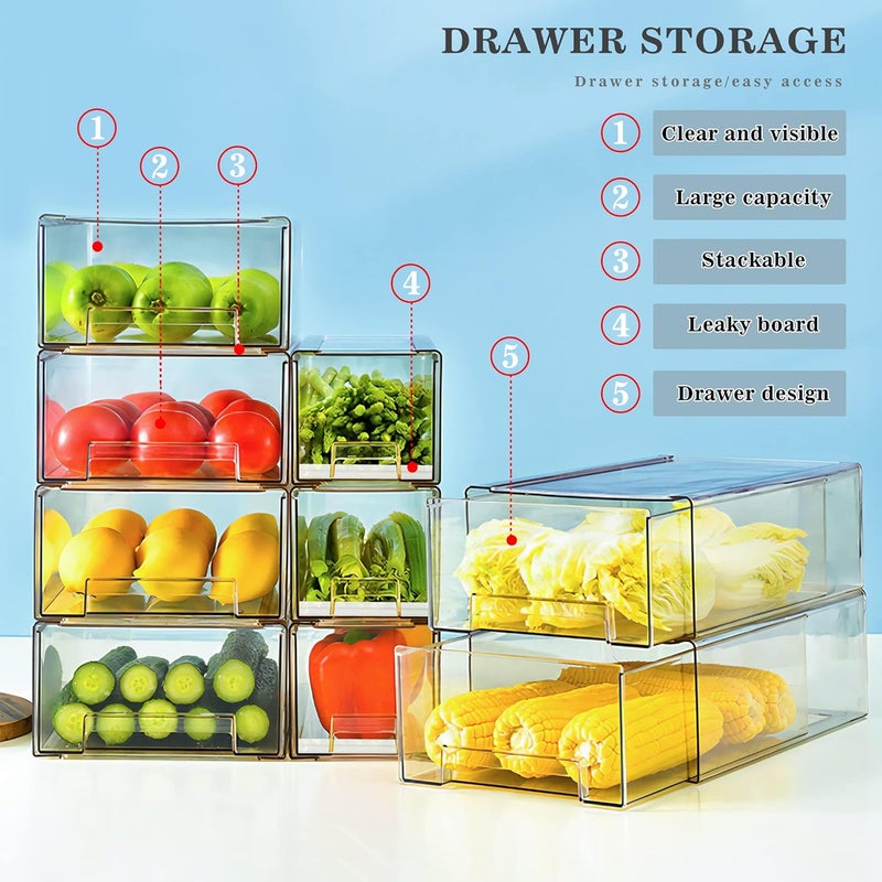 MANO 2Pack Clear Fridge Drawers Pull Out Stackable Refrigerator Drawer Organizer Bins Pantry Storage Box Plastic Food Containers for Kitchen Bathroom Office Closet (Large-2pack) - Image 4