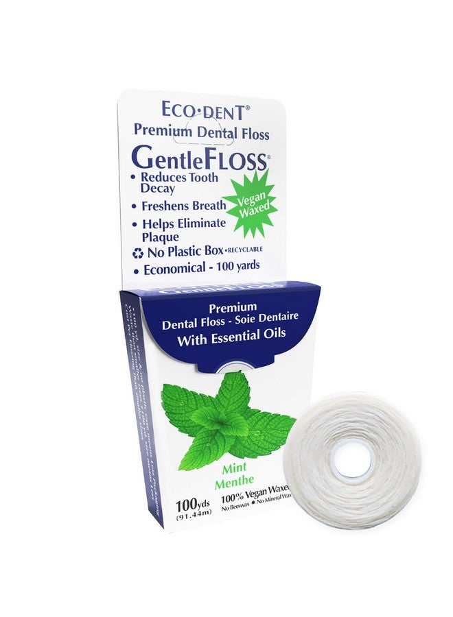 Eco-Dent Gentlefloss Dental Floss Waxed Mint Floss With Vegan Plantbased Wax Recyclable Cardboard Packaging 100 Yds + Dailyrinse Singleuse Pack - Image 1