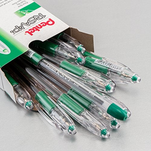 Pentel R.S.V.P. Ballpoint Pen, 0.7mm Fine Tip, Green Ink, Box of 12 (BK90-D) - Image 2