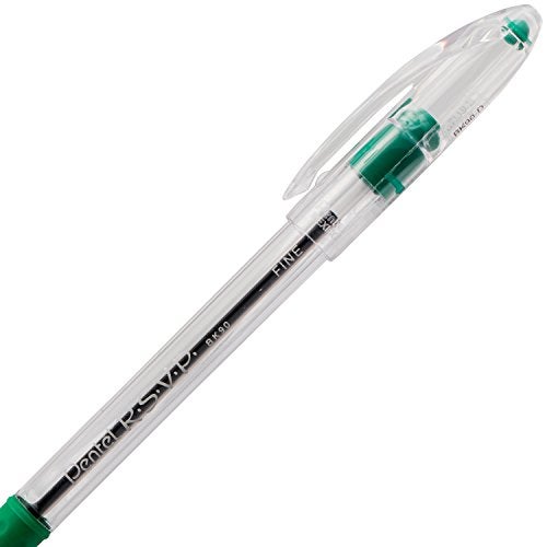 Pentel R.S.V.P. Ballpoint Pen, 0.7mm Fine Tip, Green Ink, Box of 12 (BK90-D) - Image 5