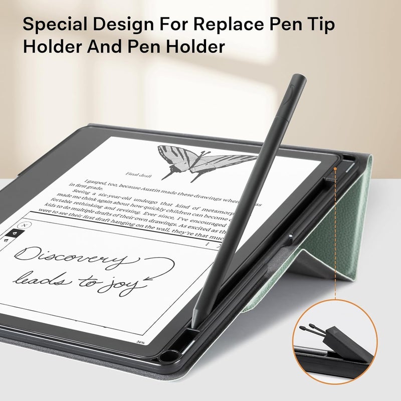 CoBak - Kindle Scribe Stand Case, Premium Folio Leather Case with Pen Holder, Auto Sleep/Wake Function and Stand, co - Image 3