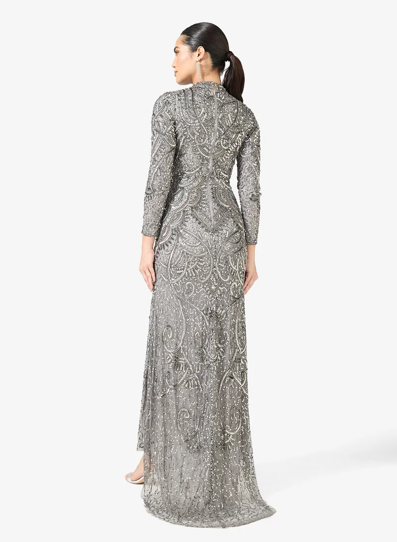 MARYISA Embellished Sequin Modest Long Sleeve Maxi Dress