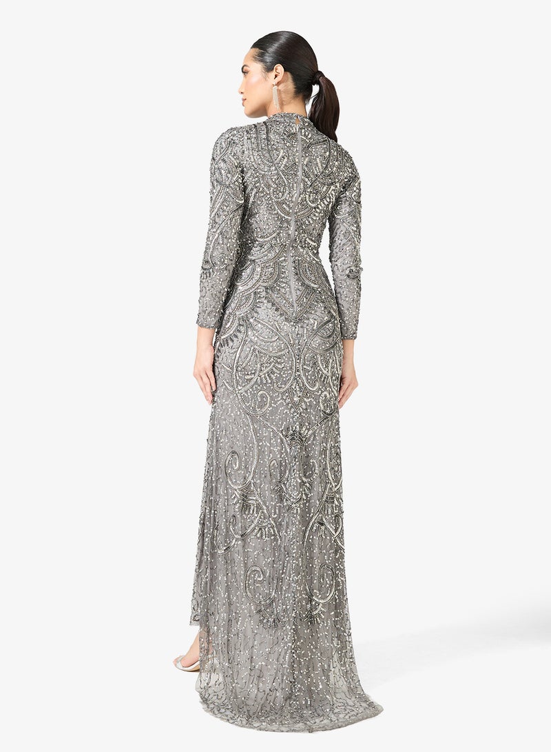 MARYISA Embellished Sequin Modest Long Sleeve Maxi Dress - Image 2