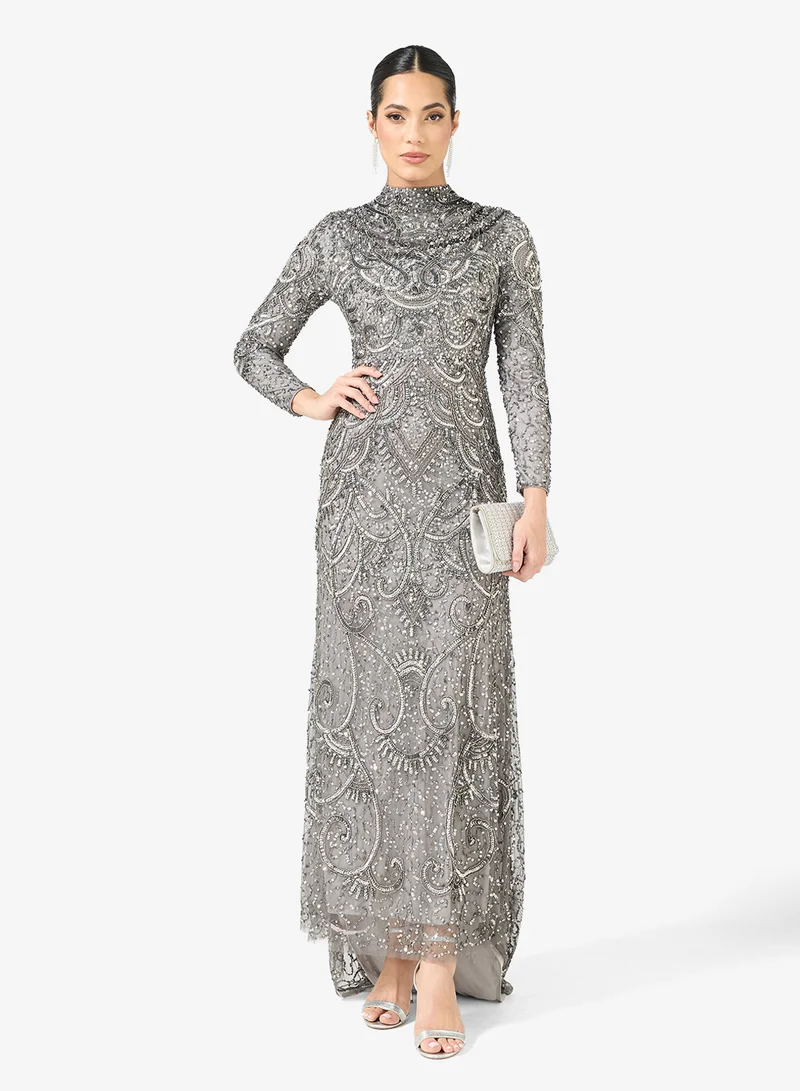 MARYISA Embellished Sequin Modest Long Sleeve Maxi Dress