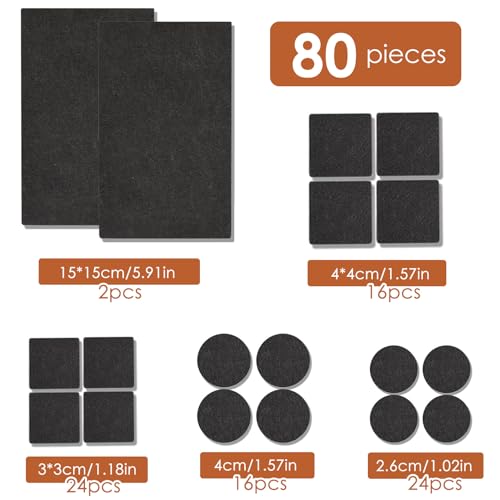 TecoKart® 80Pcs Chair Leg Floor Protector – 5 Size Self Adhesive Felt Pads for Furniture, Anti-Scratch Furniture Pads for Hardwood Floors, Wood, Tile and Laminate Protection - Image 2