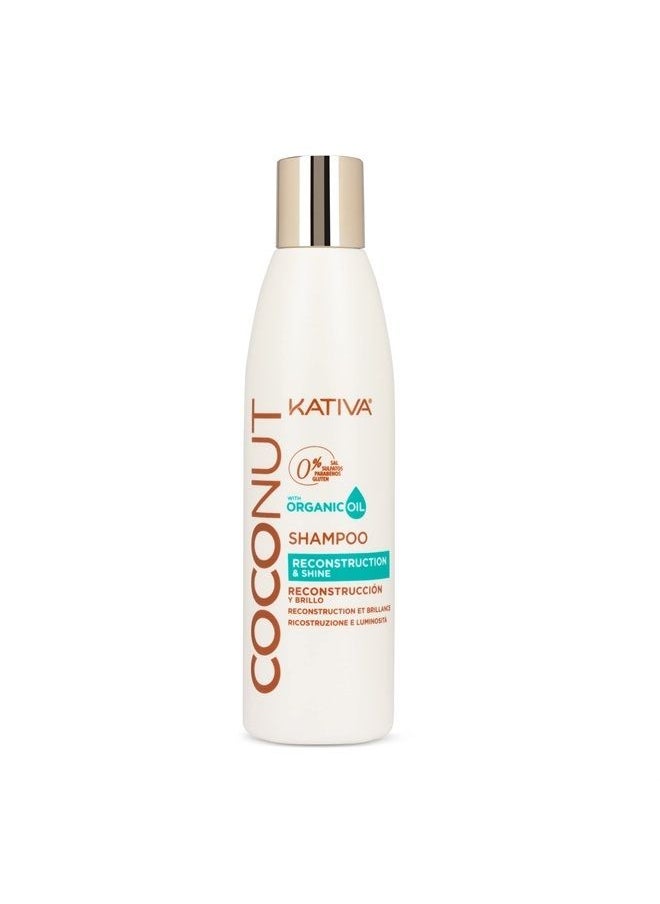 Kativa Kativa Coconut Oil Shampoo (250 ML), Kativa Coconut Line, Rebuilds and Repairs Hair, for Extremely Damaged, Sensitized, Dehydrated and Dull Hair, Salt Free, Sulfate Free, Gluten Free, Paraben Free  - Image 1