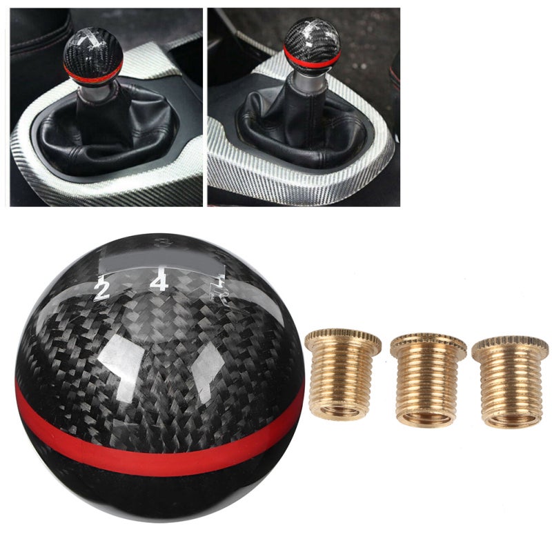 Manual Vehicle Shift Knob: 5 Speed Premium Carbon Fiber Copper ABS Material - Stylish Mugen Style Design, Easy Installation No Modification Needed, Exquisite Workmanship for Most Manual Vehicles - Image 1