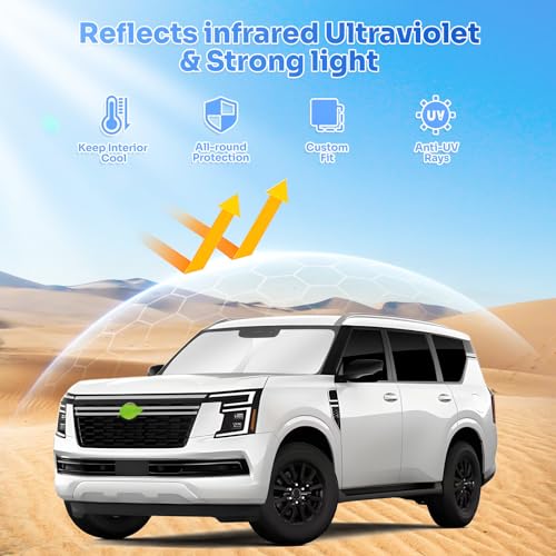 Canvcle Sunshades for 2025 2026 Nissan Armada Accessories Windshield Sun Shade Side Rear Window Shade Cover Sun Visor Shield Privacy Protection for Camping Keep Vehicle Cool Black 8PCS - Image 3