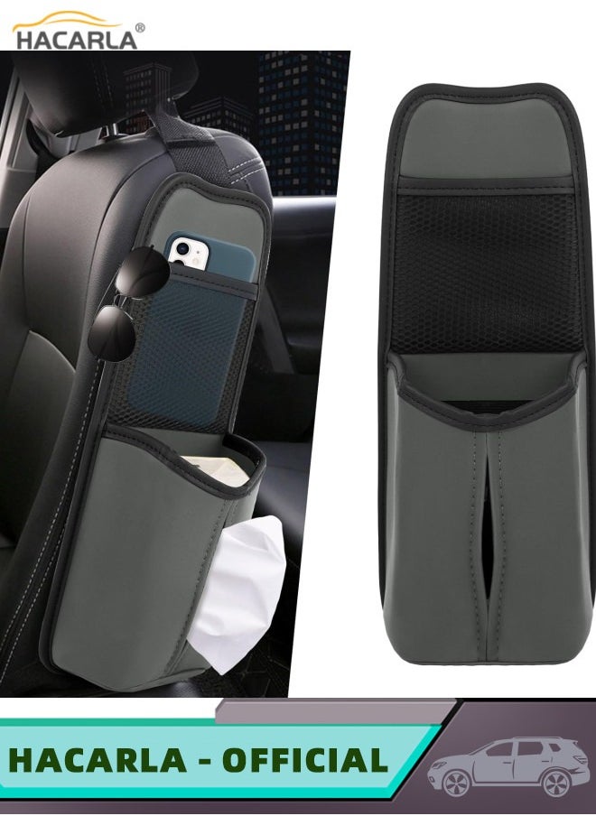 HACARLA 2 Pcs Car Seat Side Organizer Hanging Tissue Holder Box Dispenser Bag Storage Pocket And 4 Pcs Car Seat Headrest Hooks Back Seat Brackets For Purse Coats Umbrellas Grocery Handbag  - Image 2