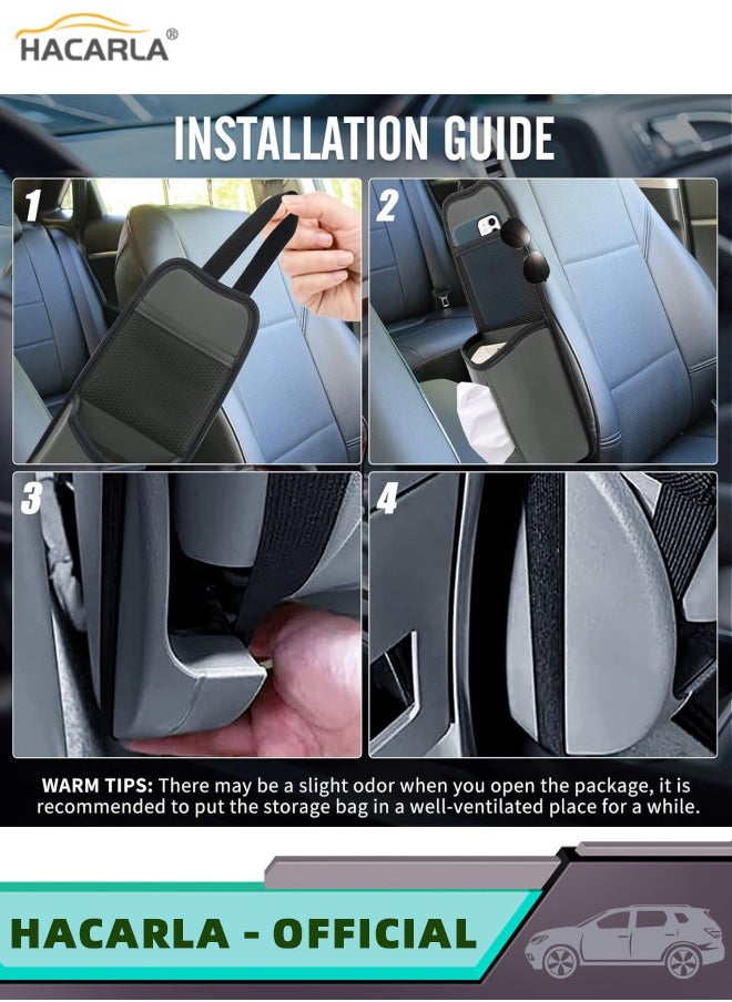 HACARLA 2 Pcs Car Seat Side Organizer Hanging Tissue Holder Box Dispenser Bag Storage Pocket And 4 Pcs Car Seat Headrest Hooks Back Seat Brackets For Purse Coats Umbrellas Grocery Handbag  - Image 4