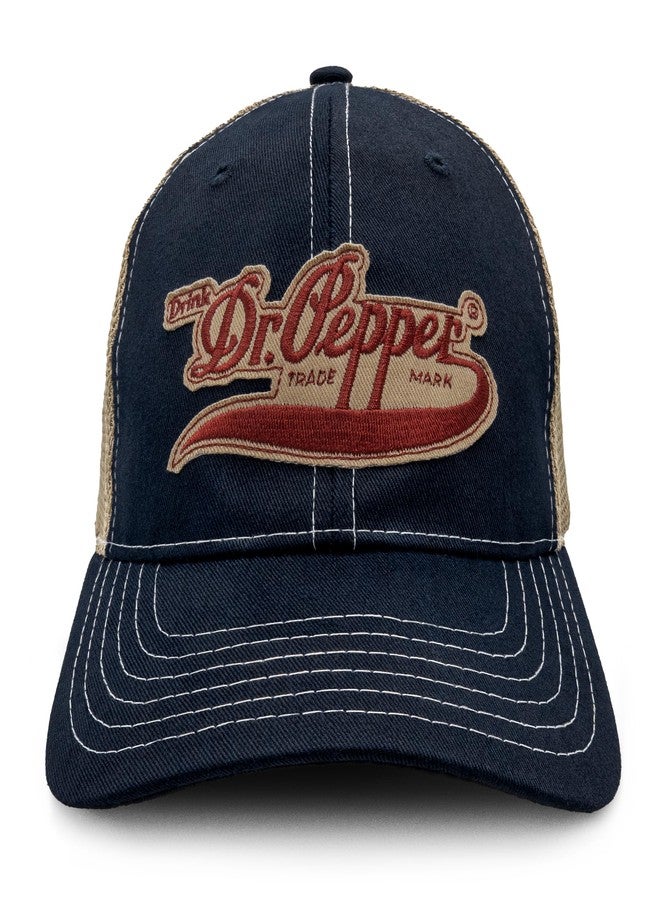 Tee Luv Vintage Drink Dr Pepper Hat - Mesh Back Dr Pepper Soda Baseball Cap (Navy and Beige) - Image 2