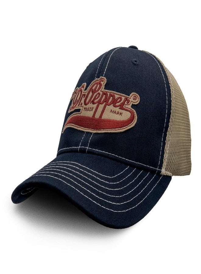 Tee Luv Vintage Drink Dr Pepper Hat - Mesh Back Dr Pepper Soda Baseball Cap (Navy and Beige) - Image 1