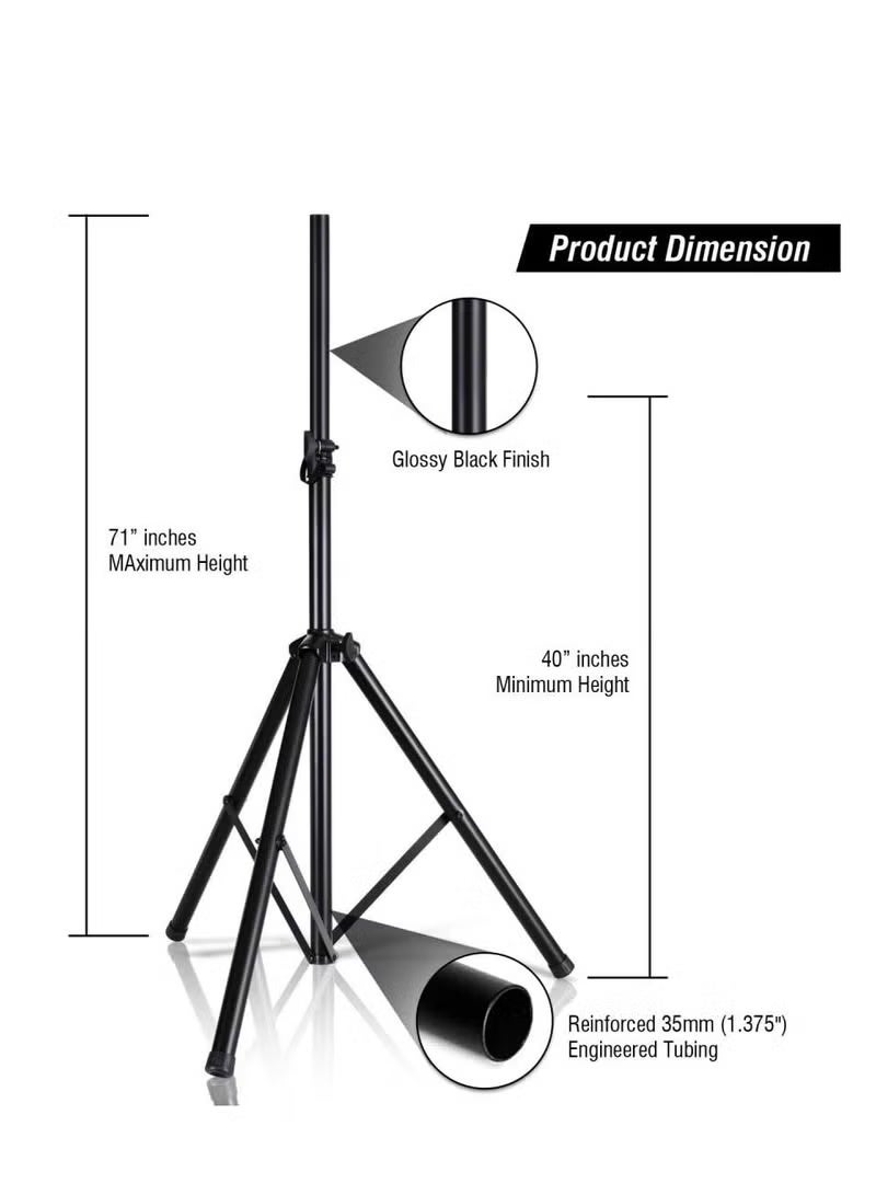 WALALLA Set of 2 Adjustable Height Heavy-Duty Speaker Stand with Adapter Brackets, Durable Metal Tripod Base - Image 2