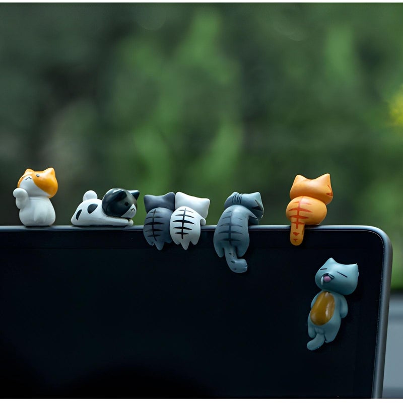 Twpribarn 6 Pcs Cute Cat Car Accessories Funny Resin Cat Figurines Dashboard Decorations & Rear View Mirror Cute Pussy Figure Decorative Car Ornament Interior Decors for Car Home Garden Decor - Image 4