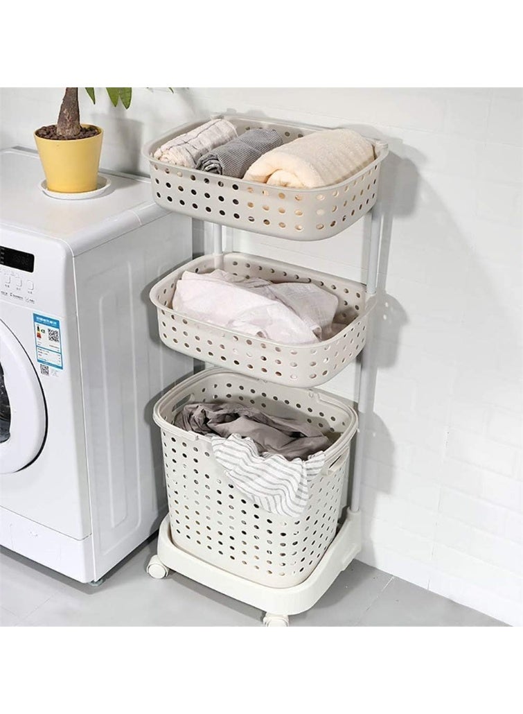 BLOOMING TIME 3-Tier Laundry Basket with Wheel Rolling Laundry Sorter Hamper for Kitchen Bedroom Bathroom - Image 3
