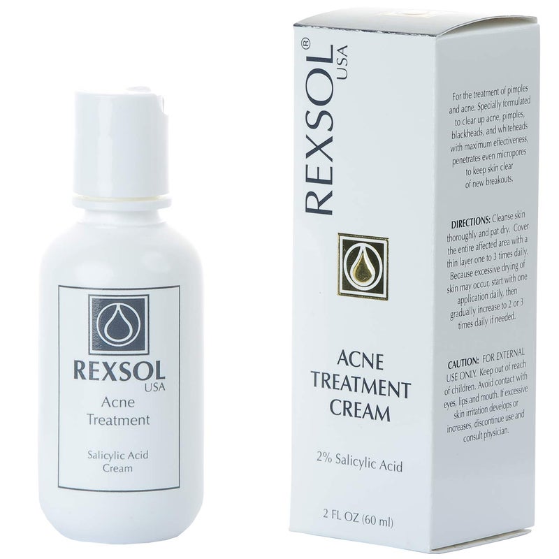 Rexsol Acne Treatment Cream Salicylic Acid Cream | Fights all causes of acne | Contains the most effective ingredients | Formulated with Salicylic Acid to clear up acne pimples(60 ml / 2 fl oz)