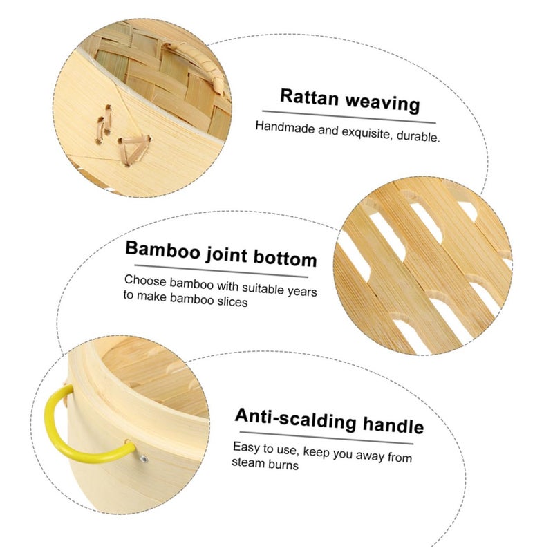Reusable Bamboo Steamer Basket With Lid 21cm For Dumplings Buns Multi Functional Kitchen Set 2 Pcs - Image 4