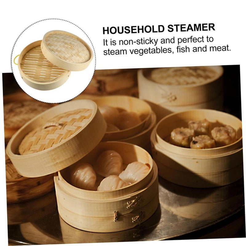 Reusable Bamboo Steamer Basket With Lid 21cm For Dumplings Buns Multi Functional Kitchen Set 2 Pcs - Image 5