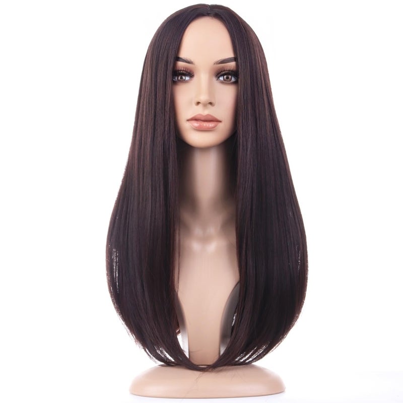 BERON Dark Brown Wigs Straight Long Wig Middle Part Womens Hair Wigs for Cosplay Halloween Party or Daily Use Wig Cap Included