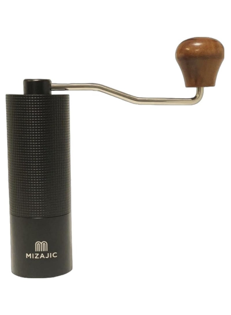 مزاجك مطحنة قهوة يدوية، شفرات مخروطية من الفولاذ المقاوم للصدأ بسعة 25 جرام، مطحنة حبوب القهوة مع إعدادات قابلة للتعديل، جسم من سبائك الألومنيوم، محمل مزدوج ومقبض خشبي (أسود) - Image 1