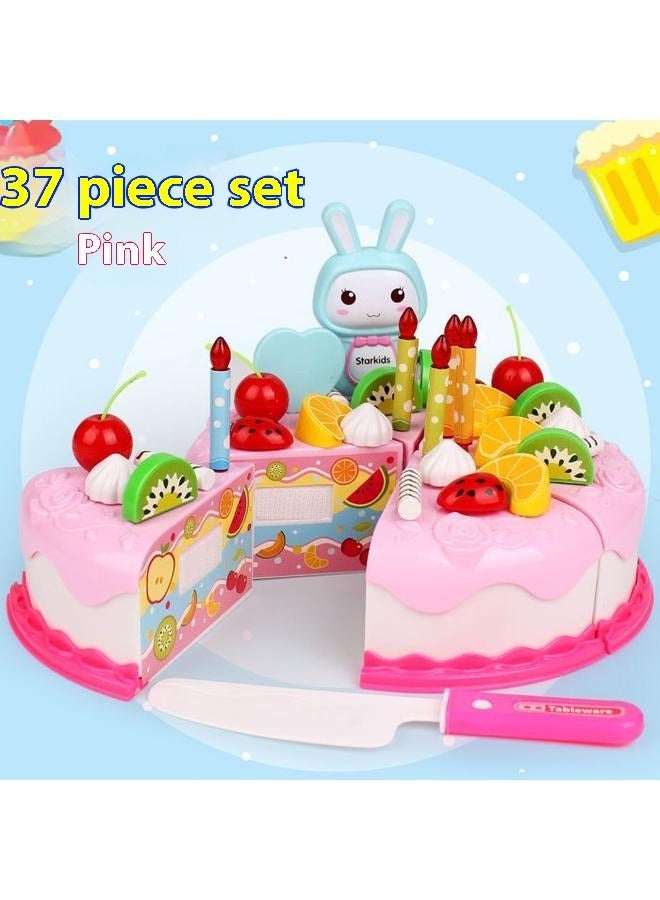 Birthday Cake Cutting Kitchen Pretend Play Toys， Toy Set DIY Cutting Pretend Play Birthday Party Cake with Candles for Children Kids Classic Toy 37pcs - Image 2