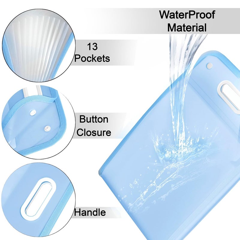 FEXONXA حافظة ملفات عمودية قابلة للتوسيع بـ 13 جيب – منظم مستندات بحجم A4 – حافظة ملفات أكورديون متينة – تخزين محمول للمكتب والمنزل والمدرسة – زرقاء - Image 4