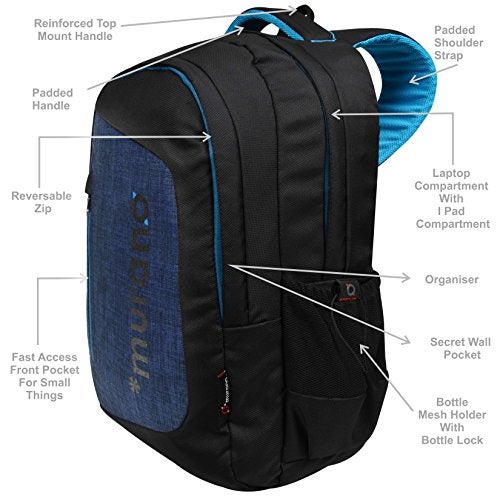 Murano Matrix 26 LTR Laptop Backpack for 15.6 inch Laptop and Polyester Water Resistance Backpack for Men and Women- Navy Blue - Image 2