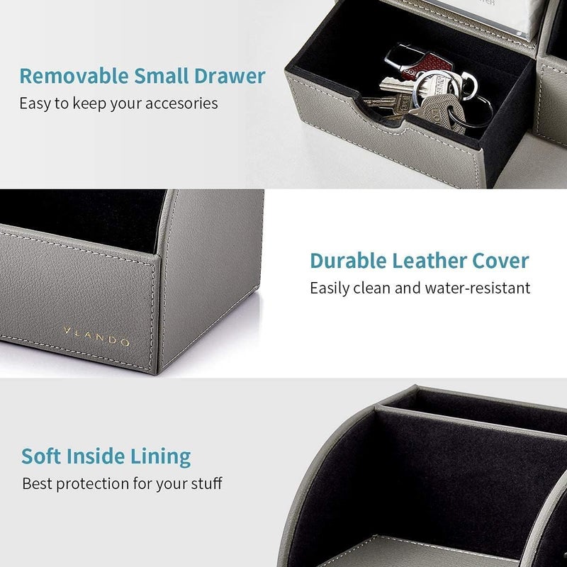 Vlando Desk Organizers with Drawer, Back to School Supplies for Desk Caddy with 5 Compartment Desktop Storage Holder with Organizer Section for Desk Accessories(Gray) - Image 4