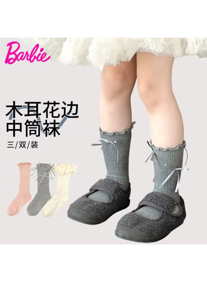 Barbie Girls Mid-calf Socks Children's Long Socks Spring And Autumn Cotton Socks Girls Half-leg Socks White Calf Socks Autumn And Winter Long Socks - Image 1