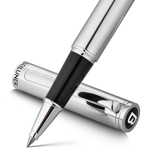 BEILUNER Luxury Silver Rollerball Pen, Stunning Bright Silver Chrome Finish,Noble and Elegant Designs,Schneider Ink Refill, Best Gift Pen for Men & Women, Professional, Executive Office, Fancy Pens - Image 1