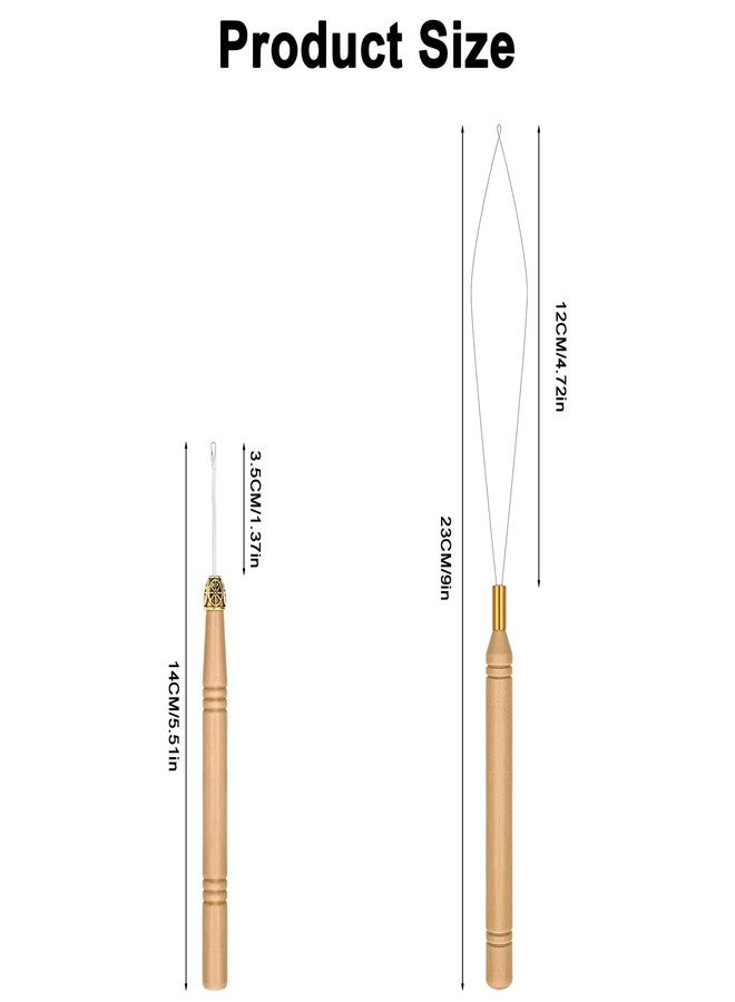 Oruola 3Pcs Hair Tinsel Tool, Bead Threader with Wooden Handle, Hair Extension Loop Tool and Hair Crochet Hook for Silicone Link Rings Beads and Hairs or Feather Extensions - Image 2