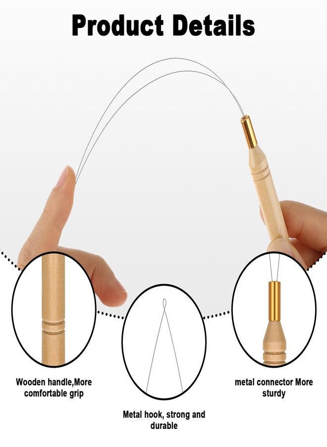Oruola 3Pcs Hair Tinsel Tool, Bead Threader with Wooden Handle, Hair Extension Loop Tool and Hair Crochet Hook for Silicone Link Rings Beads and Hairs or Feather Extensions - Image 4