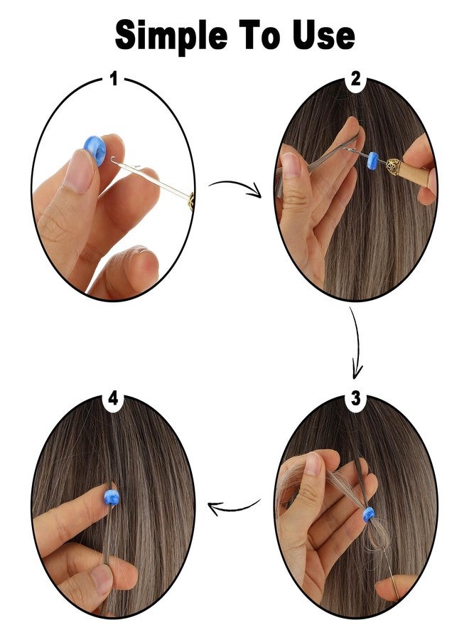 Oruola 3Pcs Hair Tinsel Tool, Bead Threader with Wooden Handle, Hair Extension Loop Tool and Hair Crochet Hook for Silicone Link Rings Beads and Hairs or Feather Extensions - Image 5