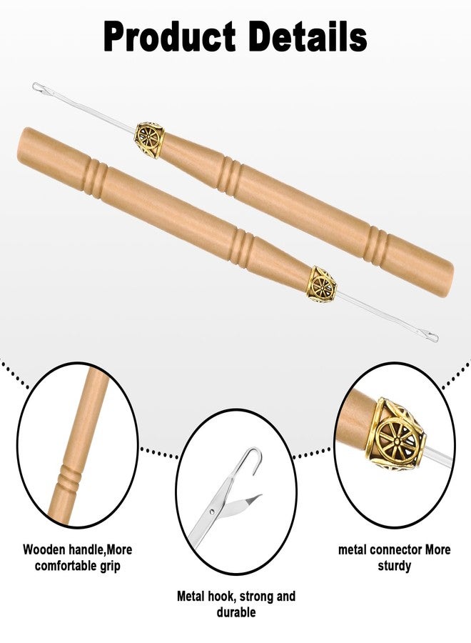 Oruola 3Pcs Hair Tinsel Tool, Bead Threader with Wooden Handle, Hair Extension Loop Tool and Hair Crochet Hook for Silicone Link Rings Beads and Hairs or Feather Extensions - Image 3