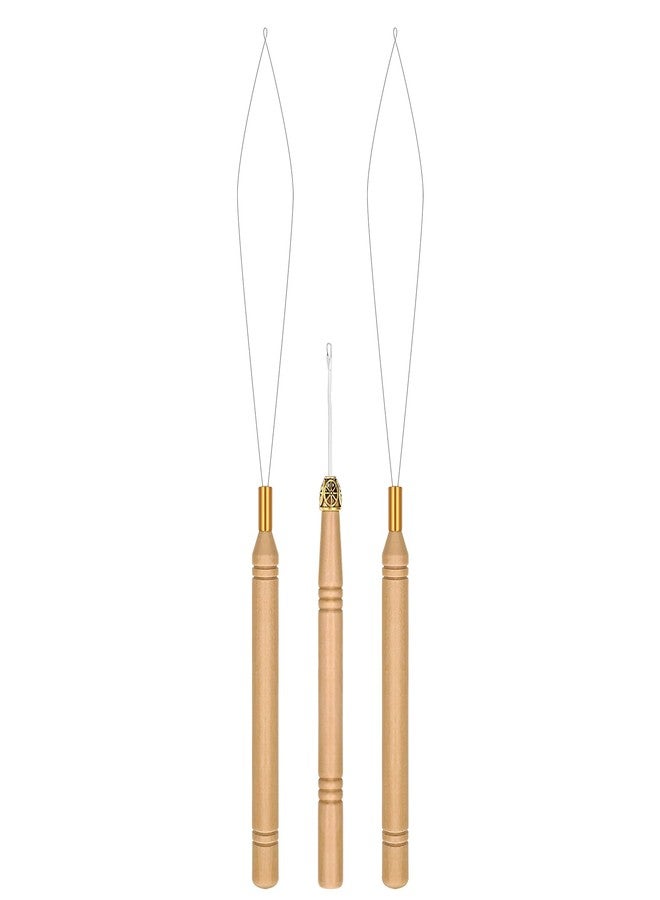 Oruola 3Pcs Hair Tinsel Tool, Bead Threader with Wooden Handle, Hair Extension Loop Tool and Hair Crochet Hook for Silicone Link Rings Beads and Hairs or Feather Extensions - Image 1