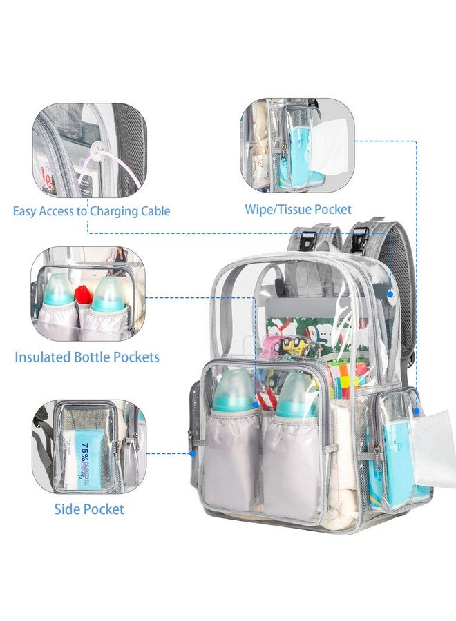 Mancro حقيبة حفاضات ظهر شفافة حقيبة أطفال قوية ومتينة حقيبة ظهر شفافة للفتيات والفتيان حقيبة سفر متعددة الوظائف كبيرة حقائب تغيير الأطفال للأمهات مع أحزمة عربة الأطفال رمادي - Image 3
