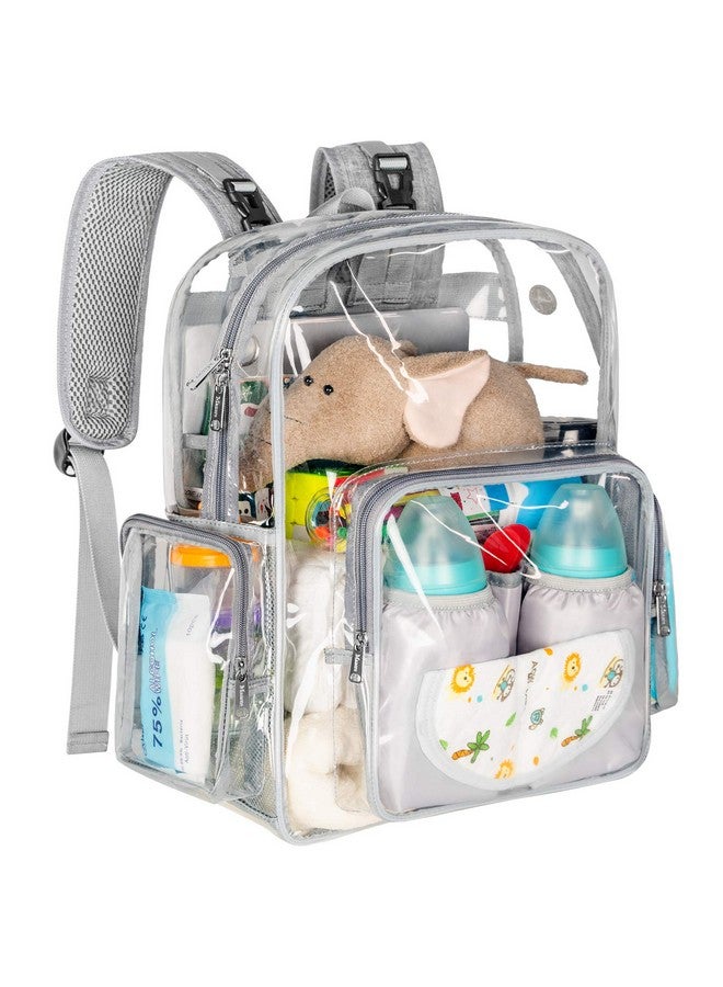 Mancro حقيبة حفاضات ظهر شفافة حقيبة أطفال قوية ومتينة حقيبة ظهر شفافة للفتيات والفتيان حقيبة سفر متعددة الوظائف كبيرة حقائب تغيير الأطفال للأمهات مع أحزمة عربة الأطفال رمادي - Image 2
