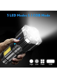 QUOTRE QUOTRE LED Strong Light Torch Multifunctional Outdoor Portable Household LED Strong Light 4Core Torch Adjustable Waterproof Visible Performance for Fishing Camping Picnic Black DQJBB158WE  - Image 2