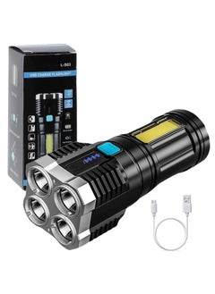 QUOTRE QUOTRE LED Strong Light Torch Multifunctional Outdoor Portable Household LED Strong Light 4Core Torch Adjustable Waterproof Visible Performance for Fishing Camping Picnic Black DQJBB158WE  - Image 1